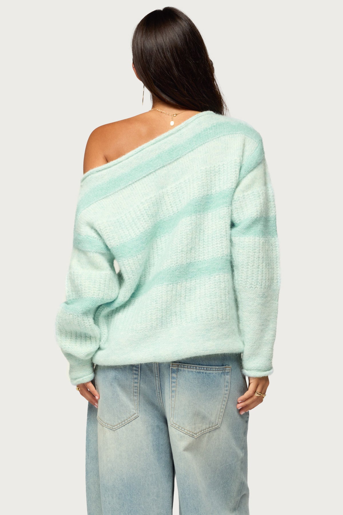 Sheree Striped Chunky Knit Sweater - TEAL