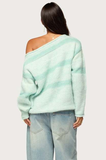 Sheree Striped Chunky Knit Sweater - TEAL