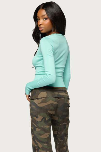 Phaye Drawstring Knit Sweater - LIGHT-BLUE