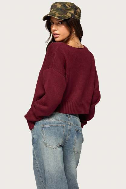 Sandi V Neck Knit Sweater - MAROON