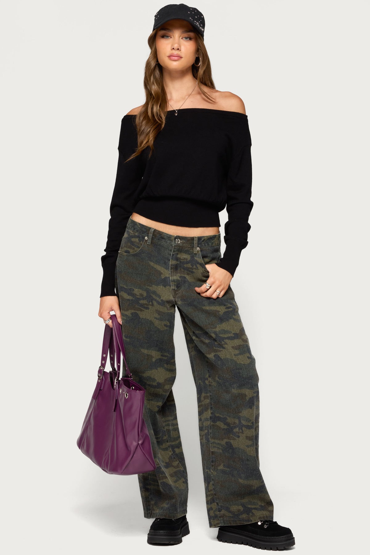 Bekky Off Shoulder Knit Sweater - BLACK