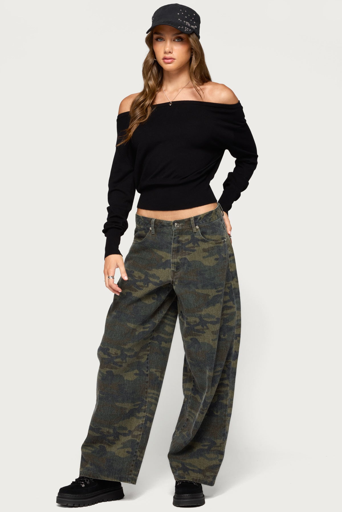 Bekky Off Shoulder Knit Sweater - BLACK