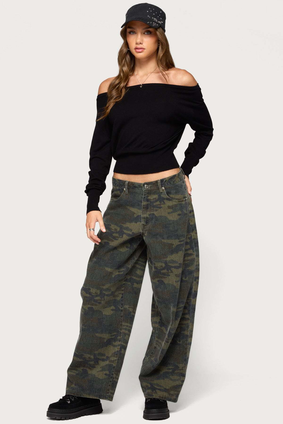 Bekky Off Shoulder Knit Sweater - BLACK