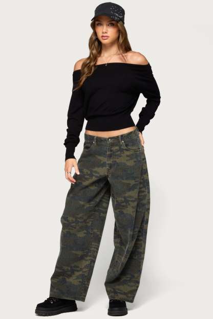 Bekky Off Shoulder Knit Sweater - BLACK