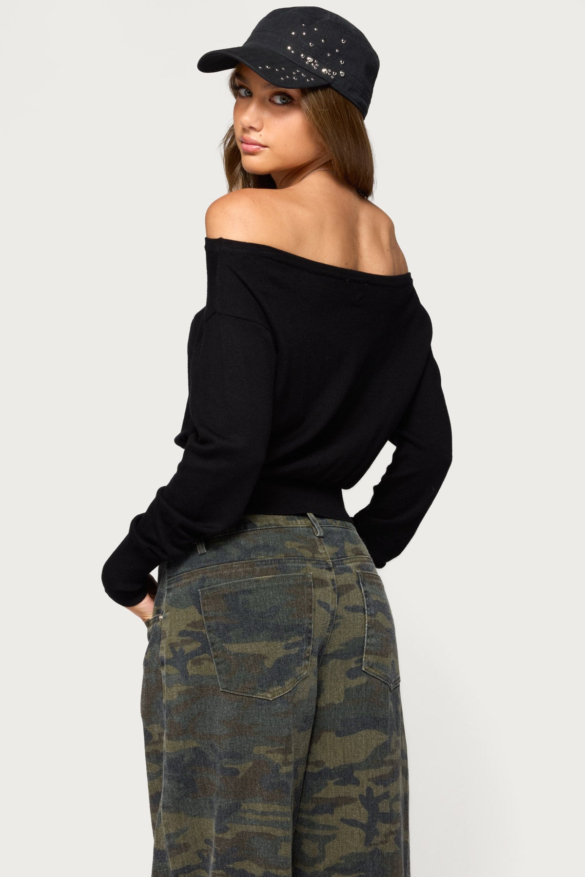 Bekky Off Shoulder Knit Sweater - BLACK