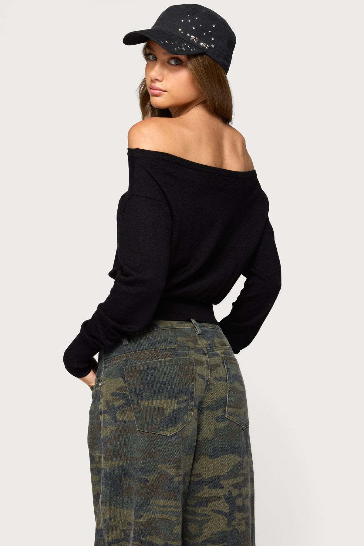 Bekky Off Shoulder Knit Sweater - BLACK