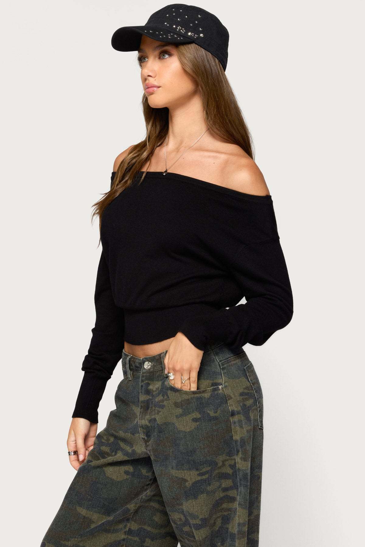 Bekky Off Shoulder Knit Sweater - BLACK