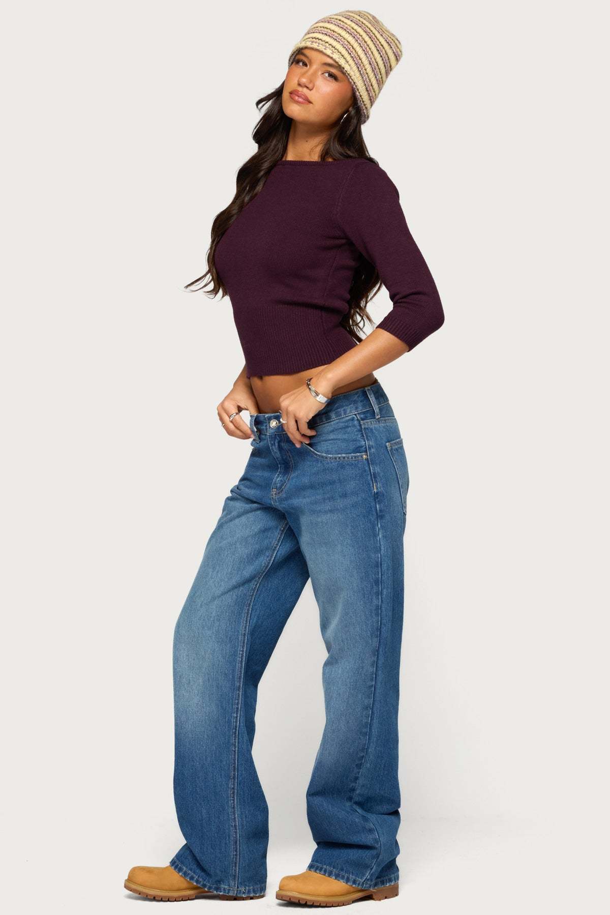 Zoelle Three-Quarter Sleeve Sweater - PURPLE
