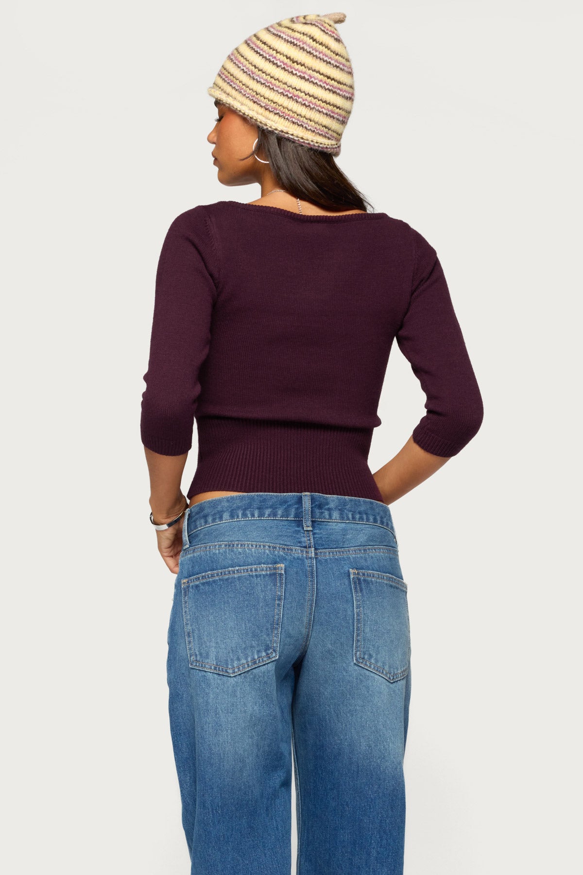 Zoelle Three-Quarter Sleeve Sweater - PURPLE