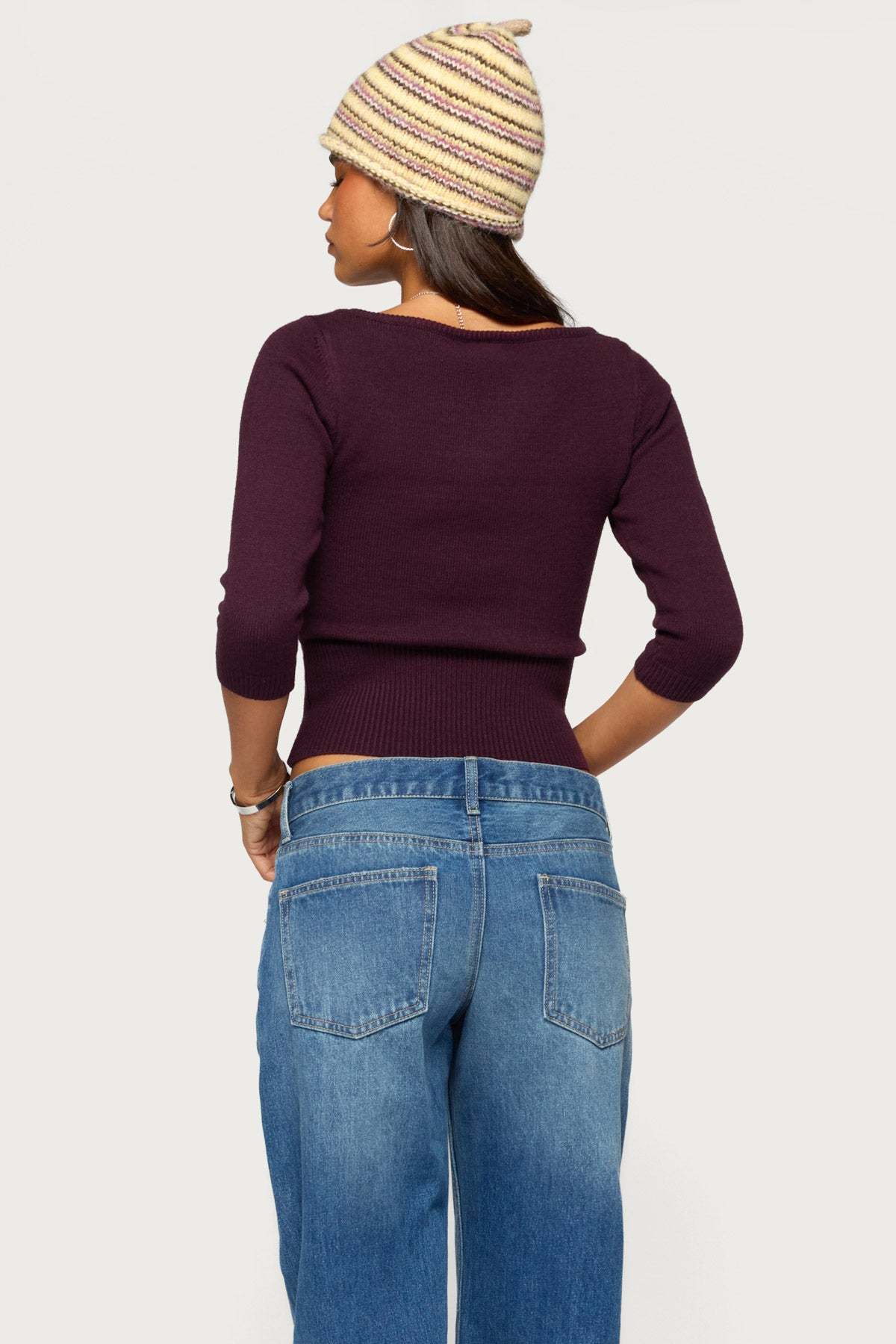 Zoelle Three-Quarter Sleeve Sweater - PURPLE