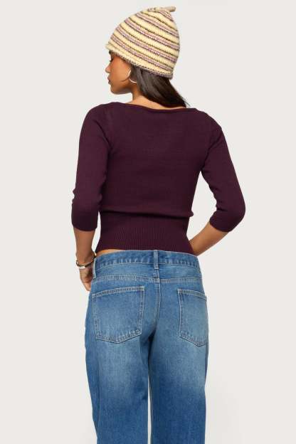 Zoelle Three-Quarter Sleeve Sweater - PURPLE