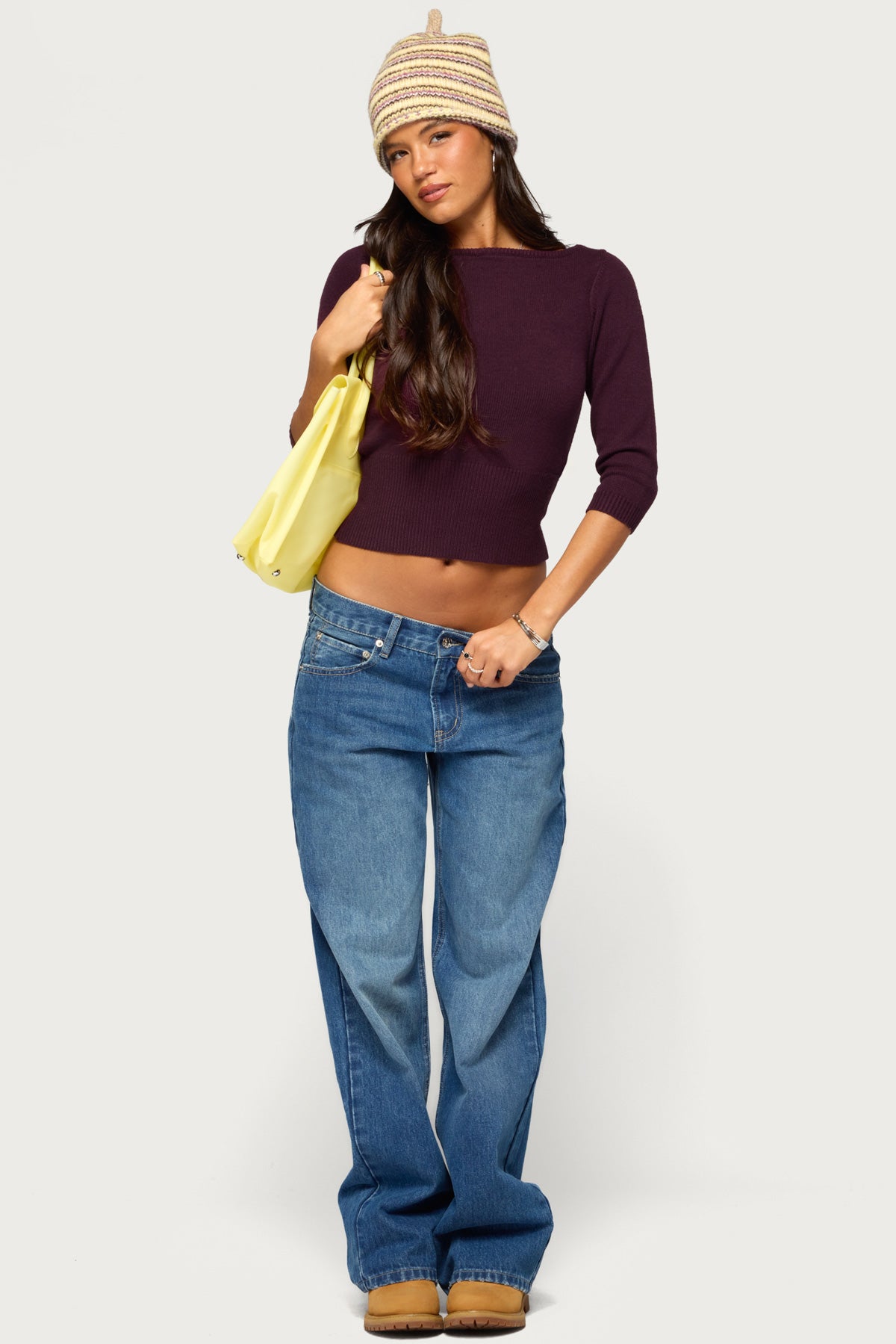 Zoelle Three-Quarter Sleeve Sweater - PURPLE