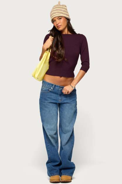 Zoelle Three-Quarter Sleeve Sweater - PURPLE