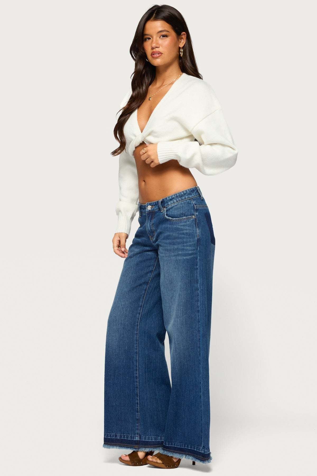 Lorrie Twist Front Cropped Knit Sweater - WHITE