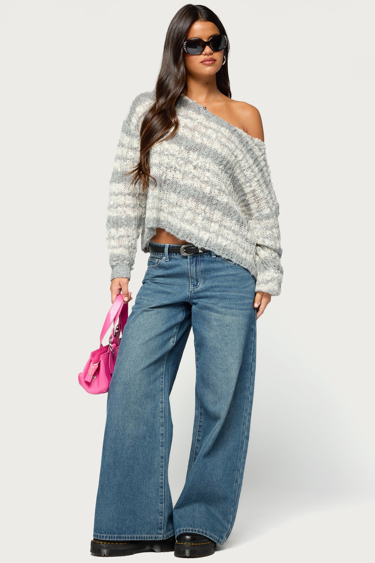 Lanel Striped Knit Sweater - GRAY-AND-WHITE