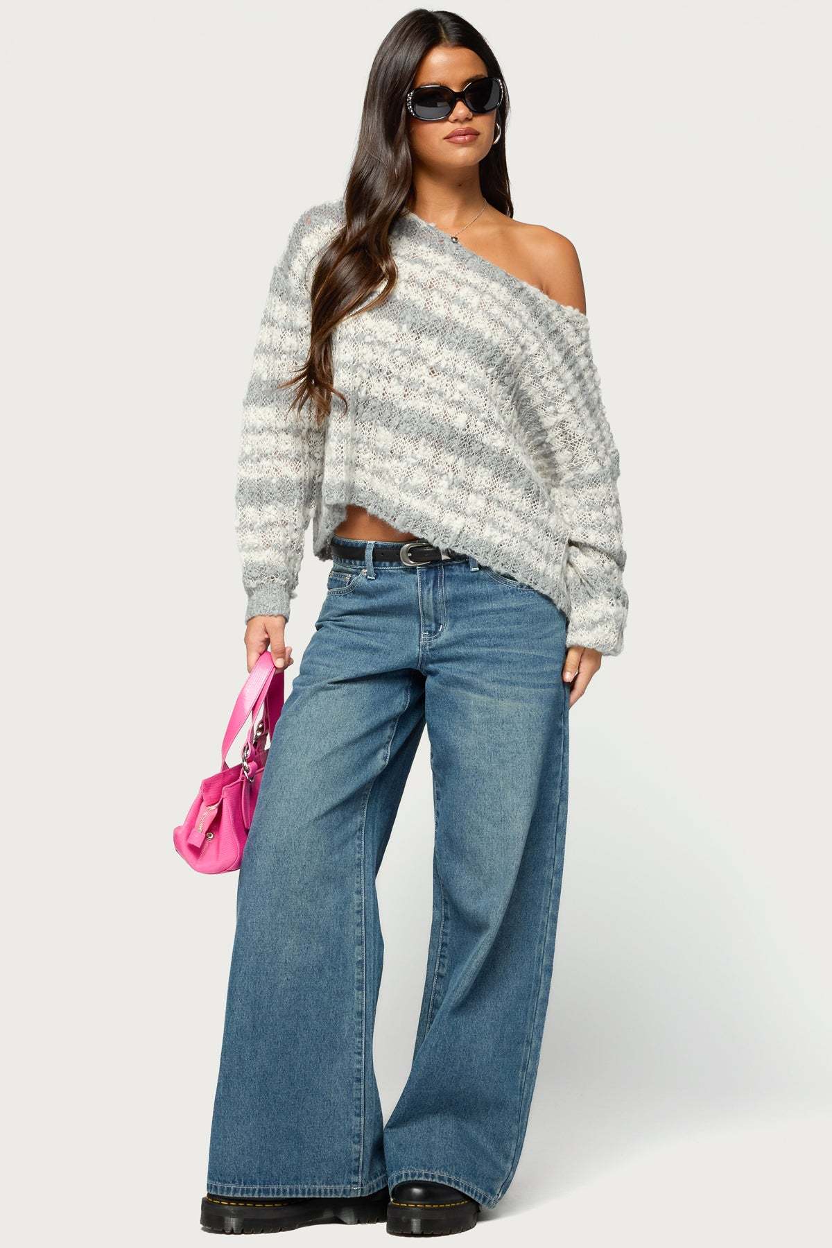 Lanel Striped Knit Sweater - GRAY-AND-WHITE