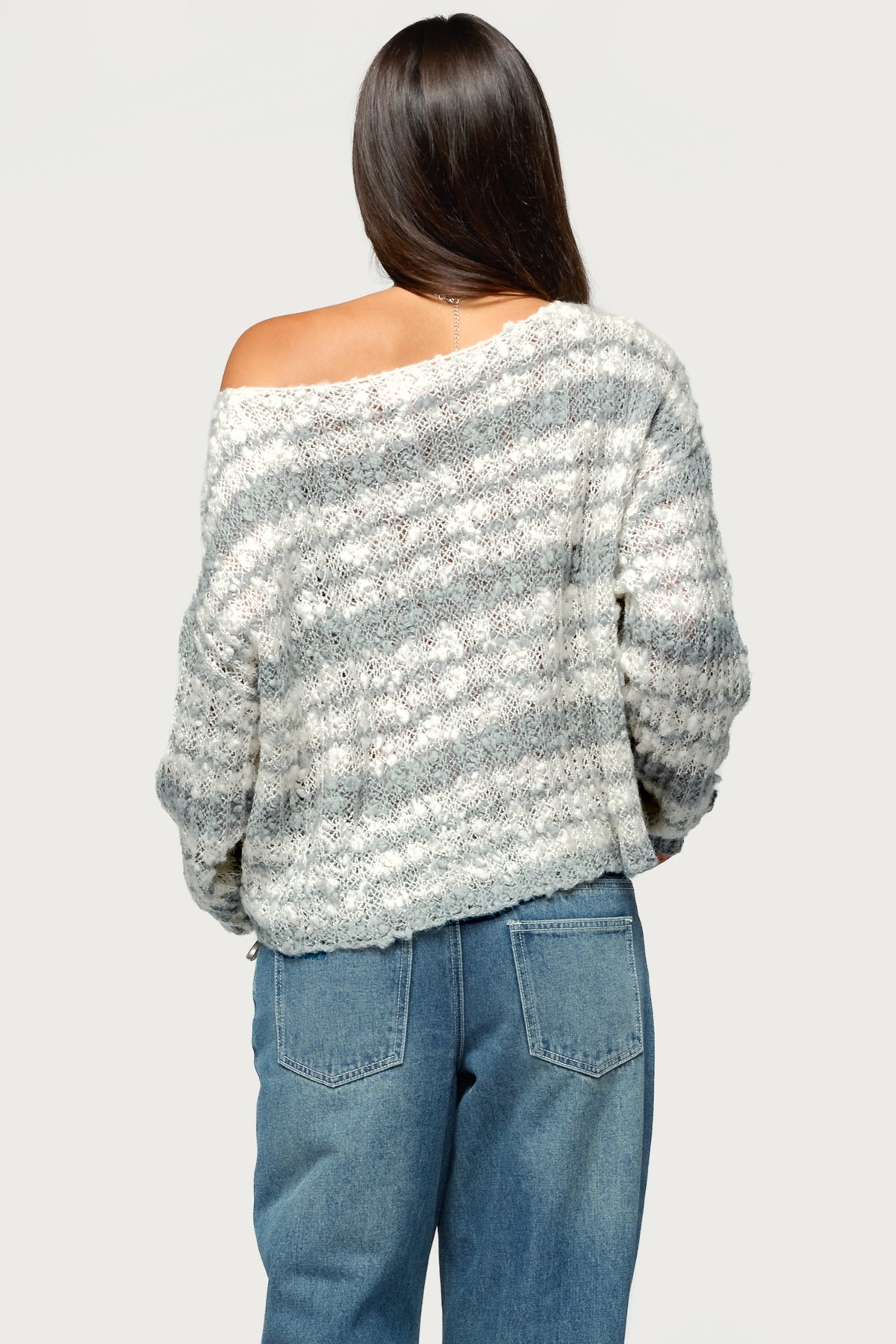 Lanel Striped Knit Sweater - GRAY-AND-WHITE