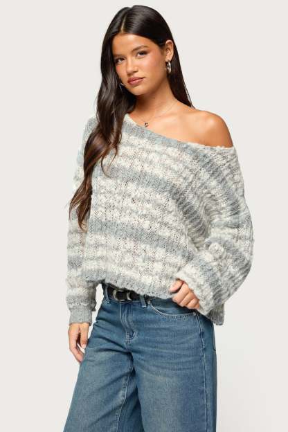 Lanel Striped Knit Sweater - GRAY-AND-WHITE