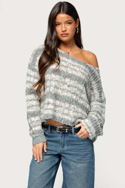 Lanel Striped Knit Sweater - GRAY-AND-WHITE