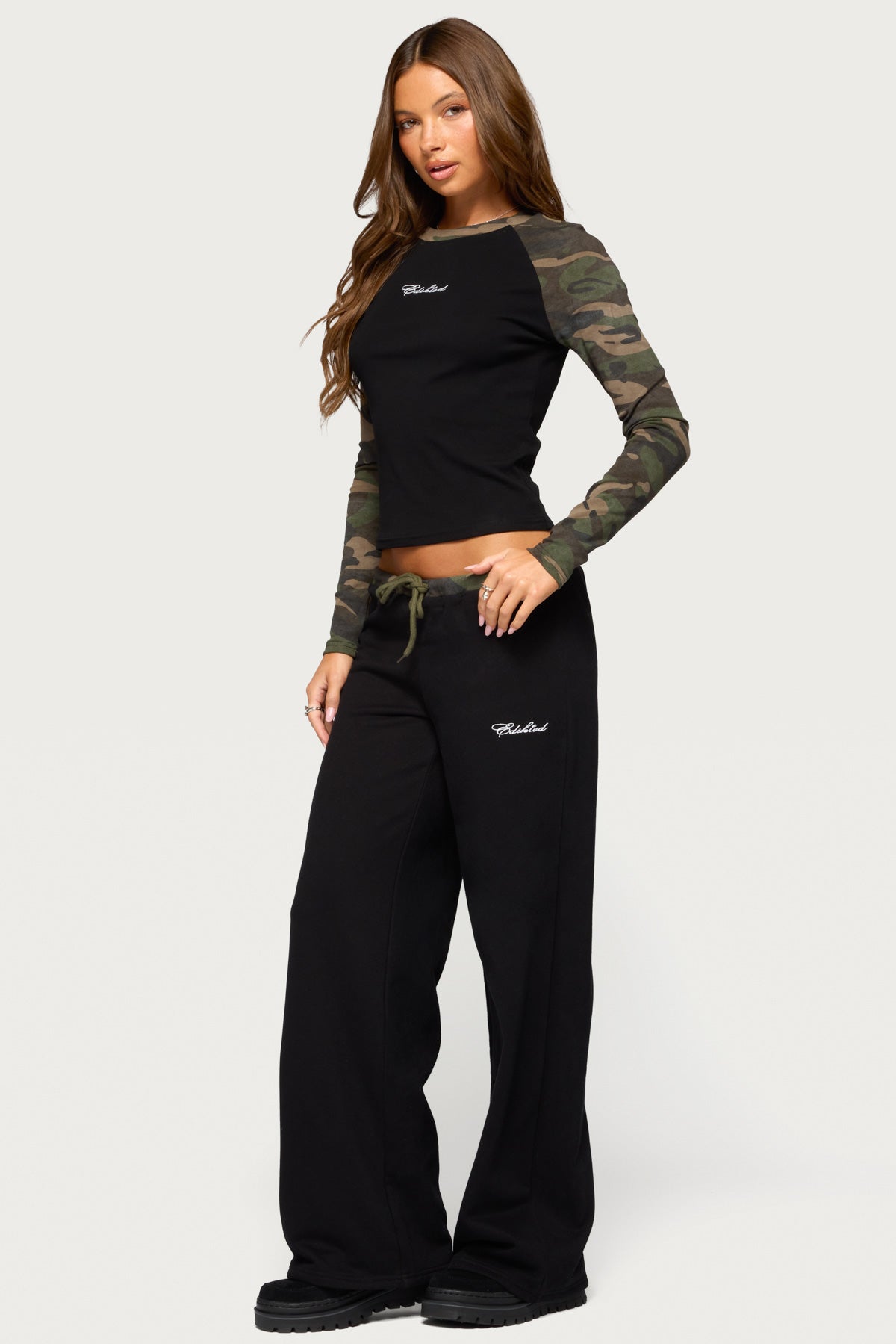 Taye Camo Waistband Sweatpants - BLACK-AND-OLIVE
