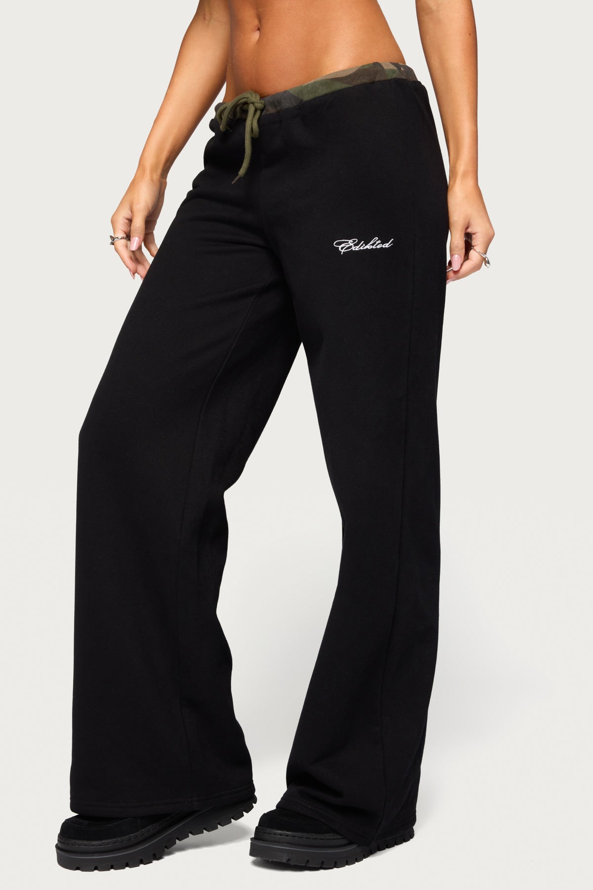 Taye Camo Waistband Sweatpants - BLACK-AND-OLIVE