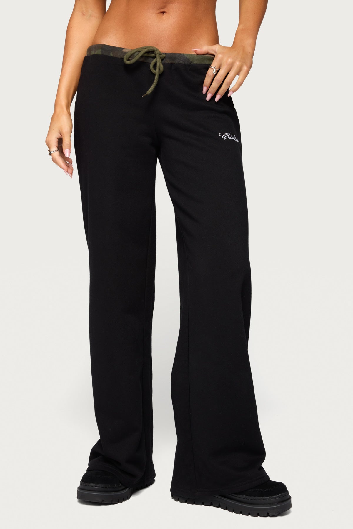 Taye Camo Waistband Sweatpants - BLACK-AND-OLIVE