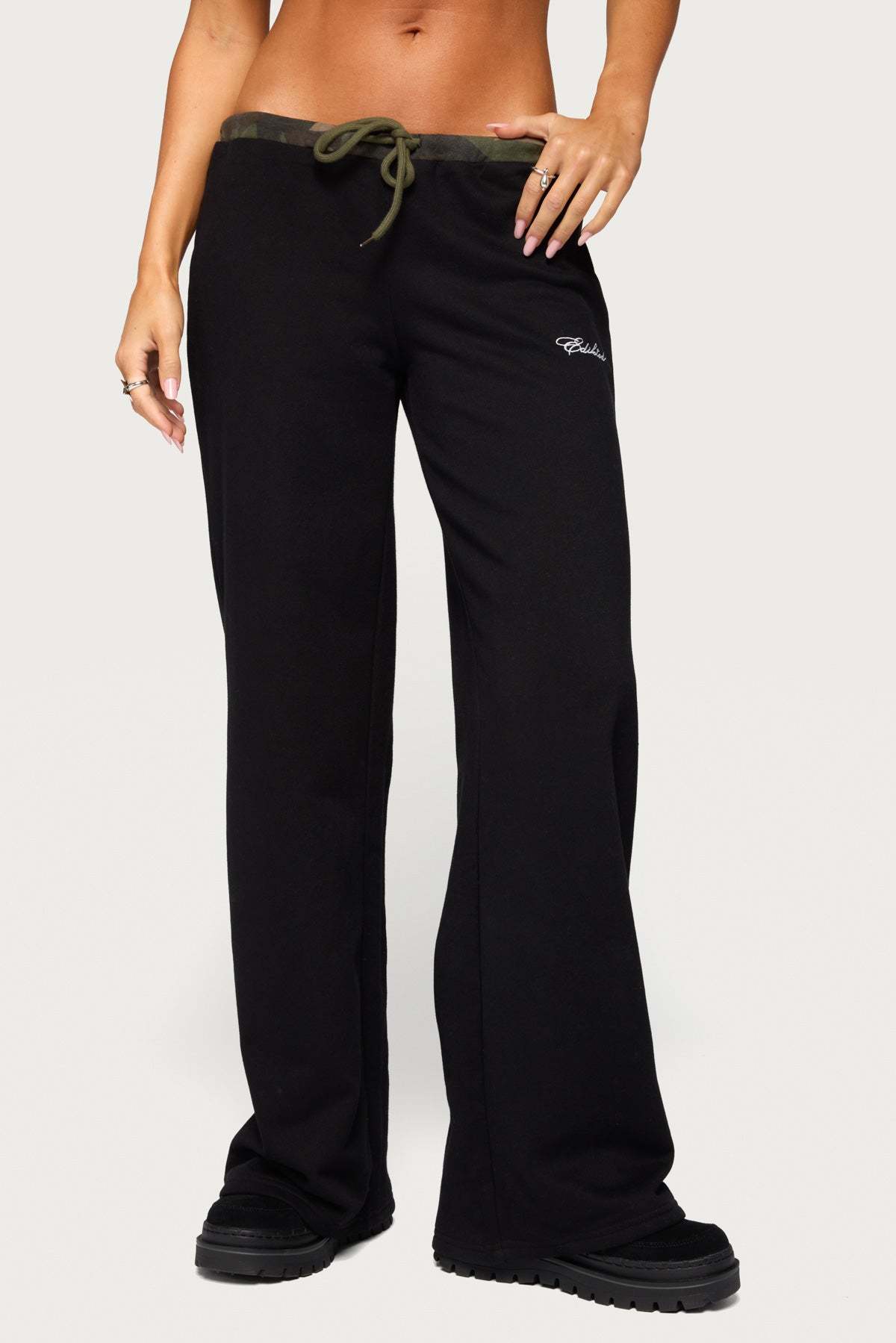 Taye Camo Waistband Sweatpants - BLACK-AND-OLIVE
