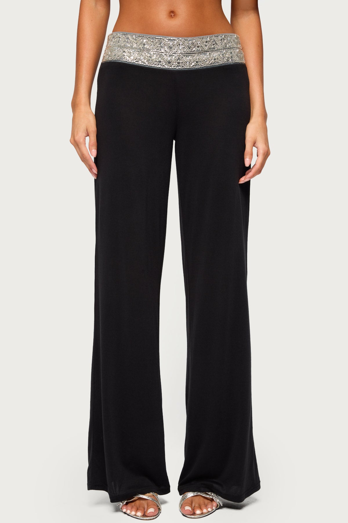 Tolly Beaded  Straight Leg Pants - BLACK