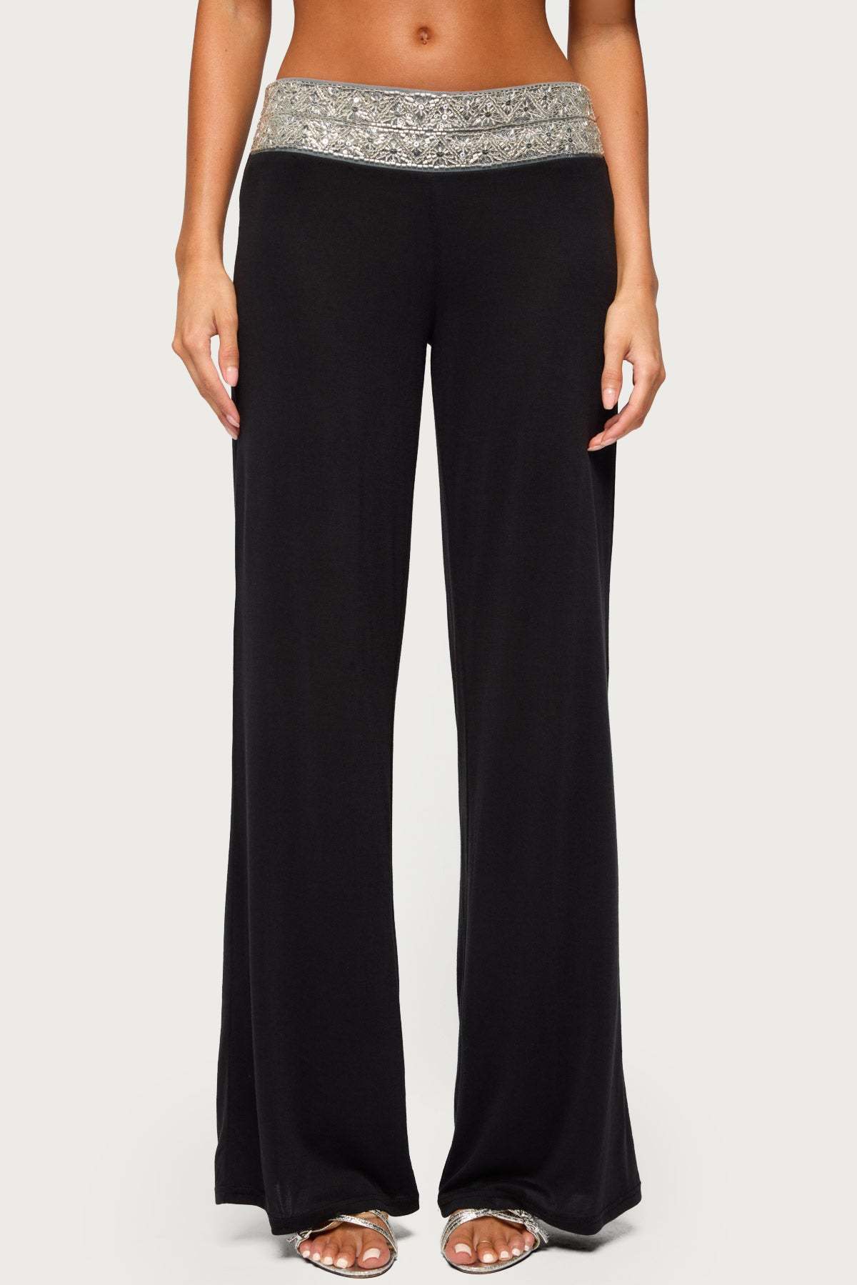 Tolly Beaded  Straight Leg Pants - BLACK