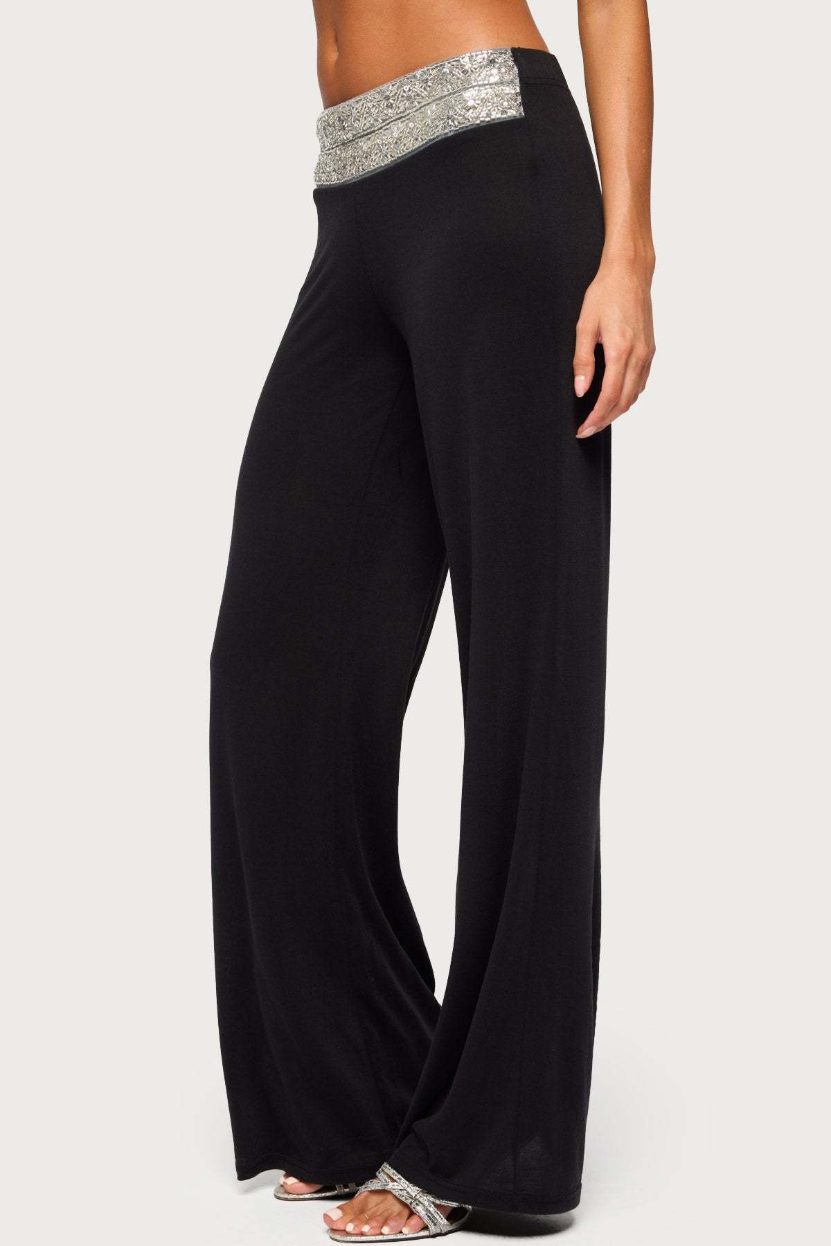 Tolly Beaded  Straight Leg Pants - BLACK