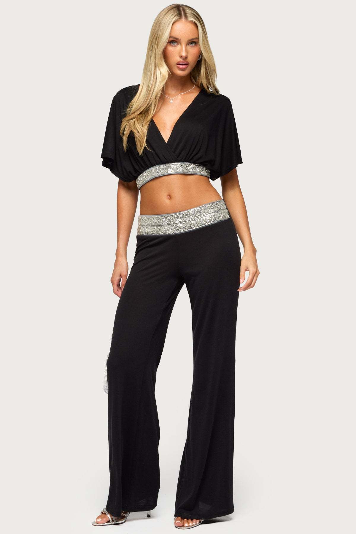 Tolly Beaded  Straight Leg Pants - BLACK