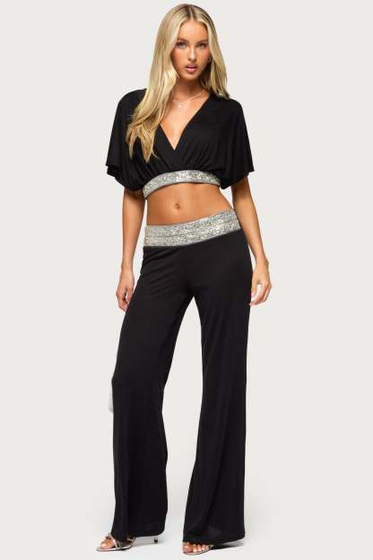 Tolly Beaded  Straight Leg Pants - BLACK