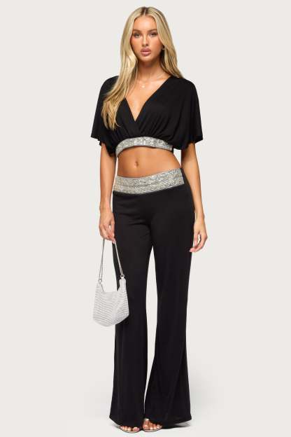Tolly Beaded  Straight Leg Pants - BLACK
