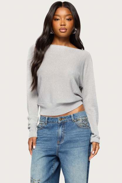 Tamzin Shiny Knit Chain Sweater - SILVER