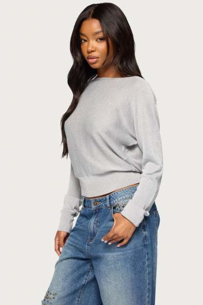 Tamzin Shiny Knit Chain Sweater - SILVER