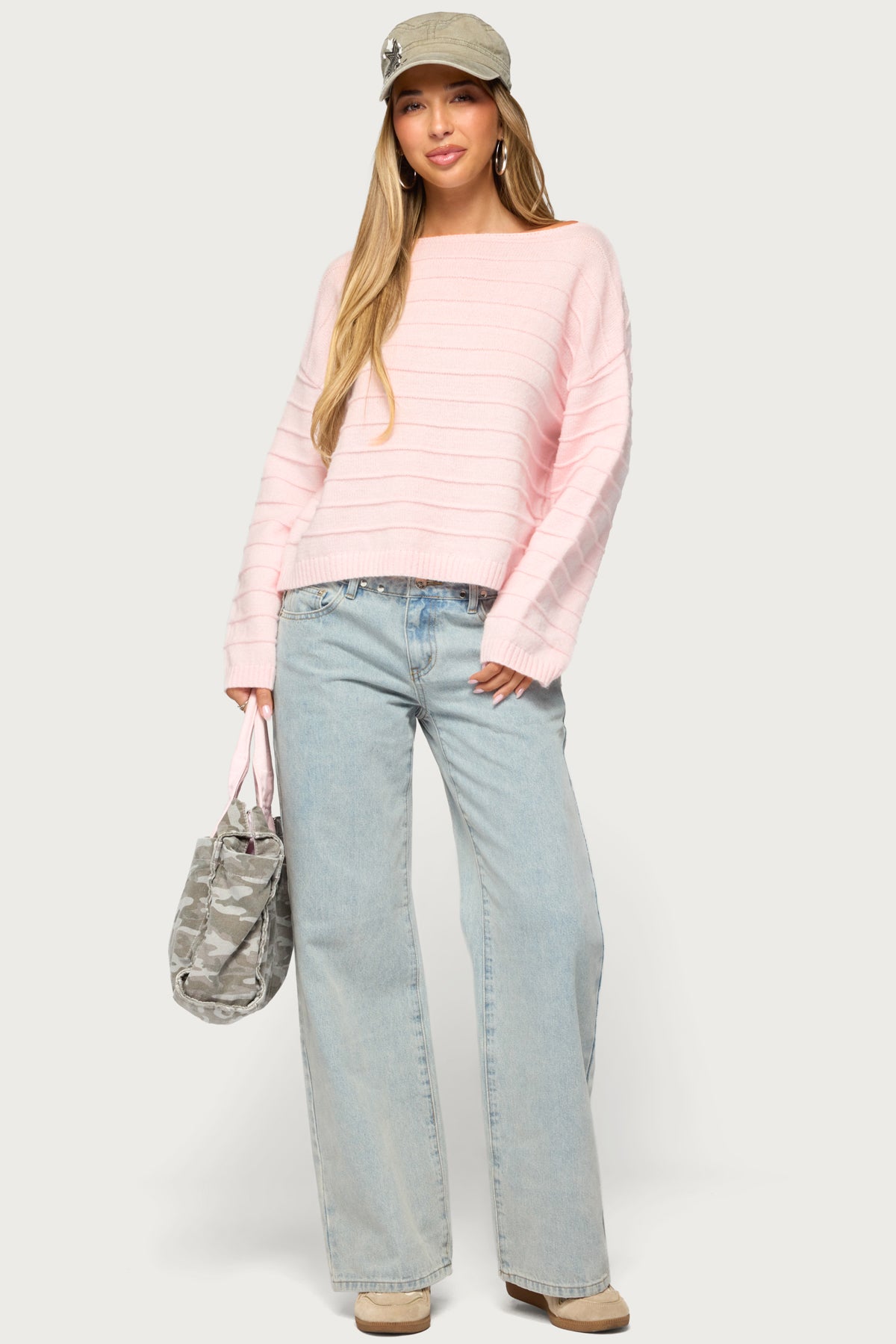 Raylee Textured Knit Striped Sweater - LIGHT-PINK