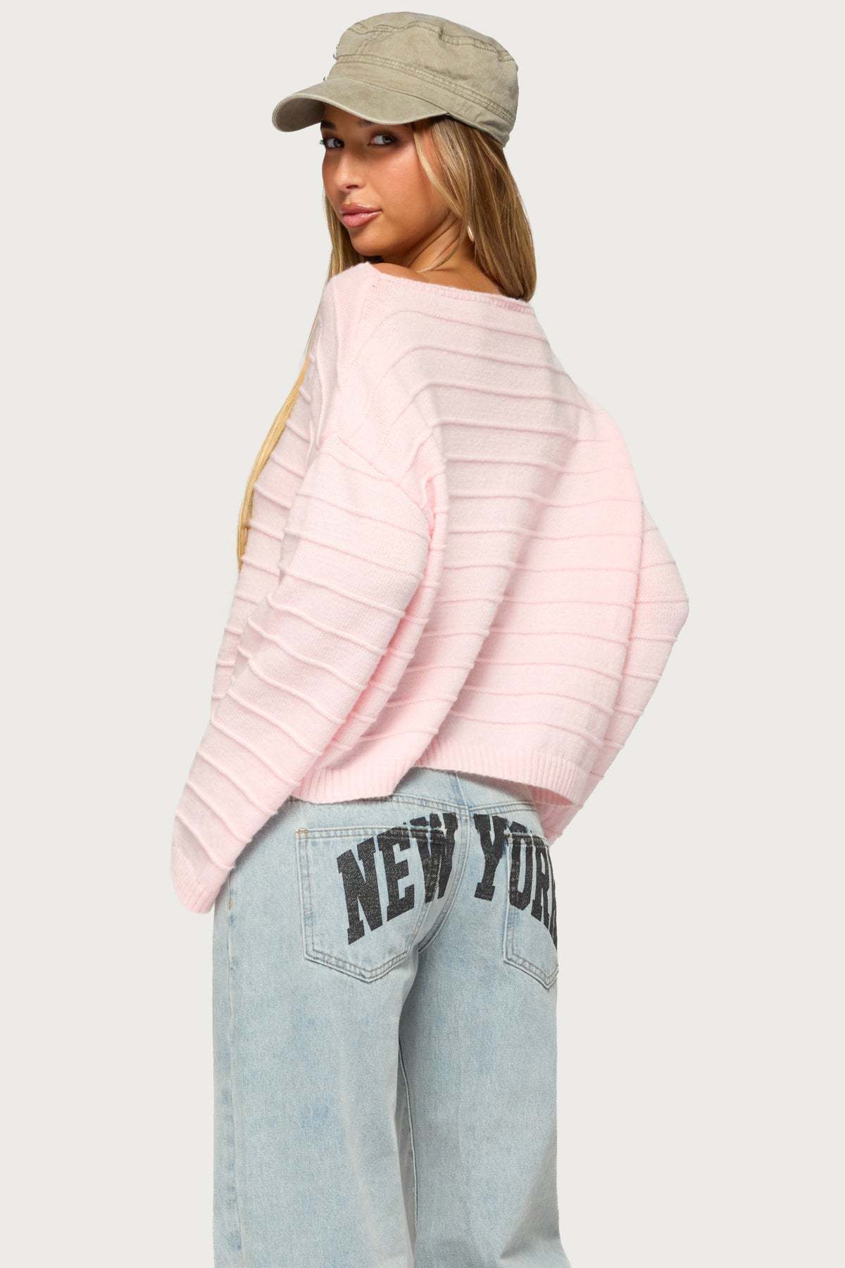 Raylee Textured Knit Striped Sweater - LIGHT-PINK