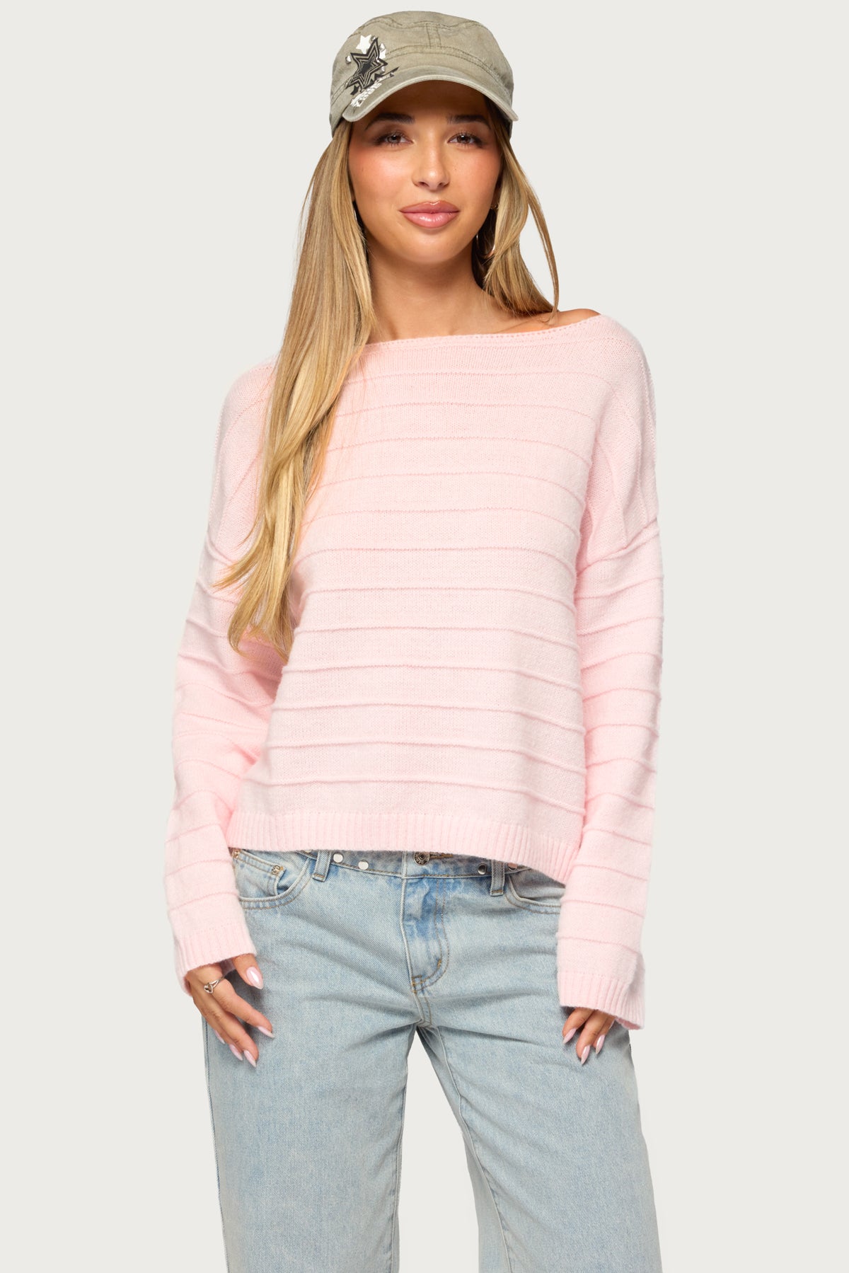 Raylee Textured Knit Striped Sweater - LIGHT-PINK