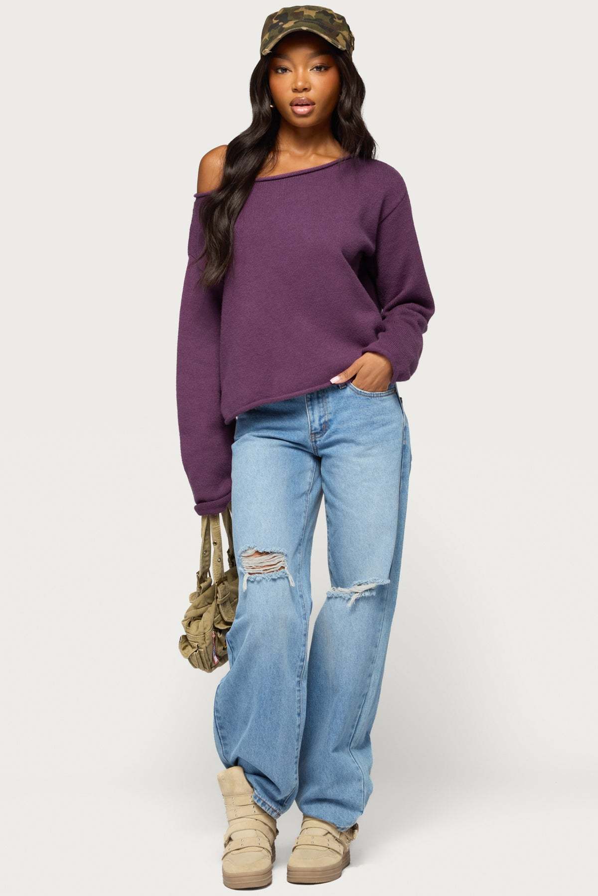 Carmelli Off Shoulder Sweater - PLUM