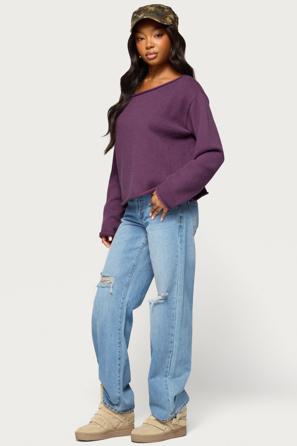 Carmelli Off Shoulder Sweater - PLUM