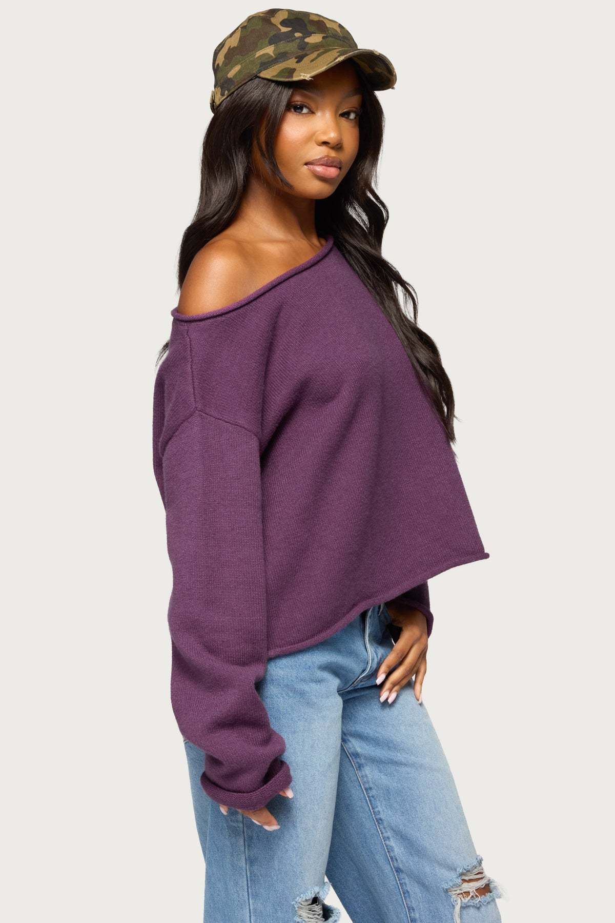 Carmelli Off Shoulder Sweater - PLUM