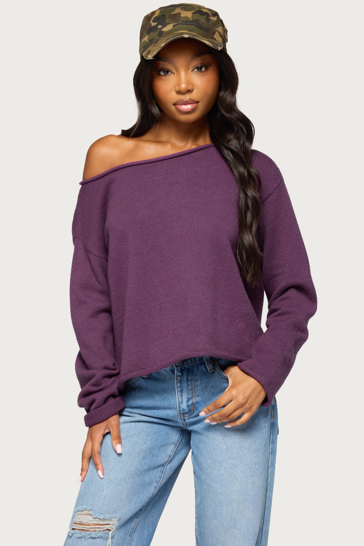 Carmelli Off Shoulder Sweater - PLUM
