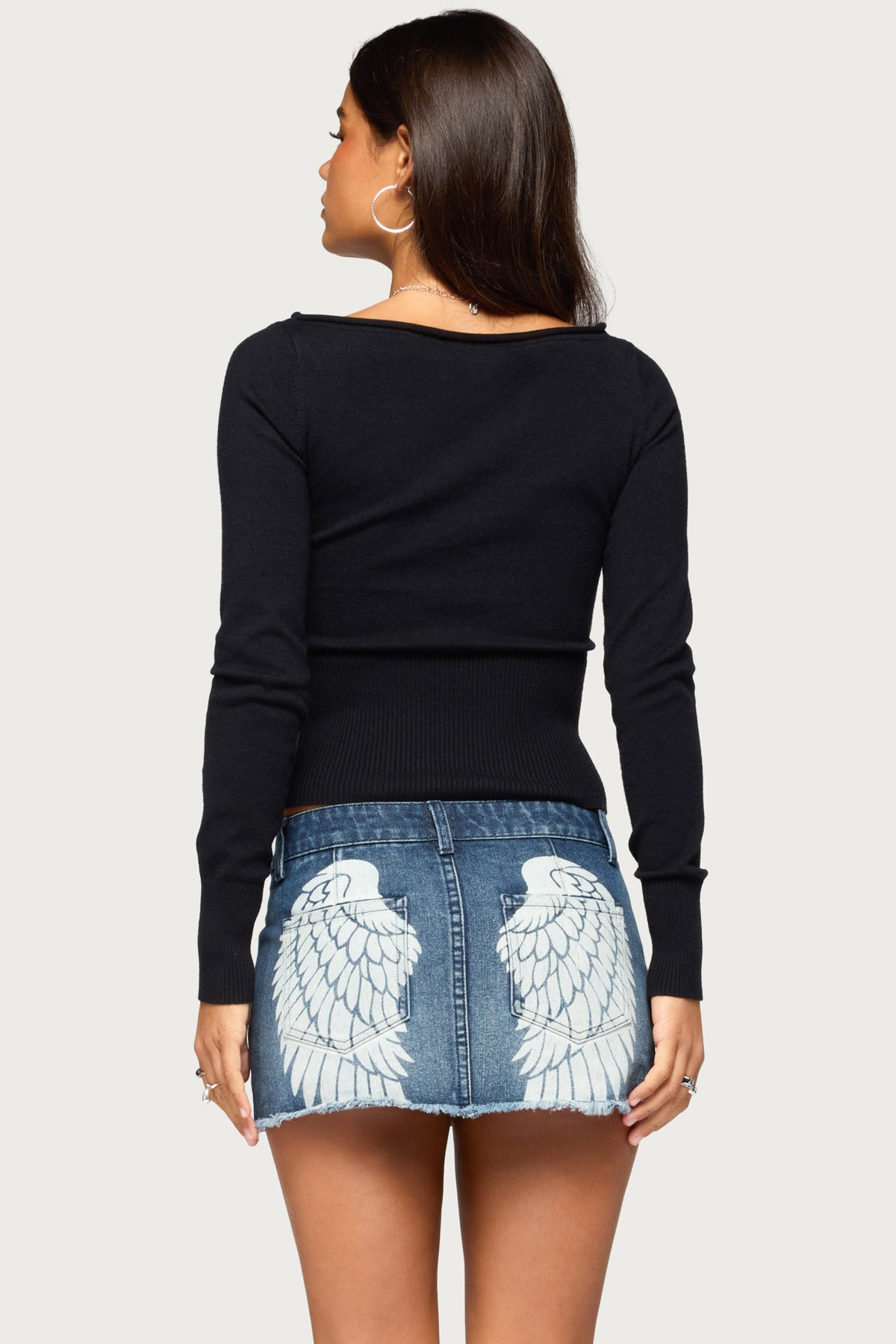 Sharley Rolled Knit Sweater - BLACK