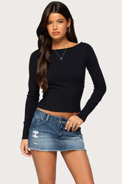 Sharley Rolled Knit Sweater - BLACK