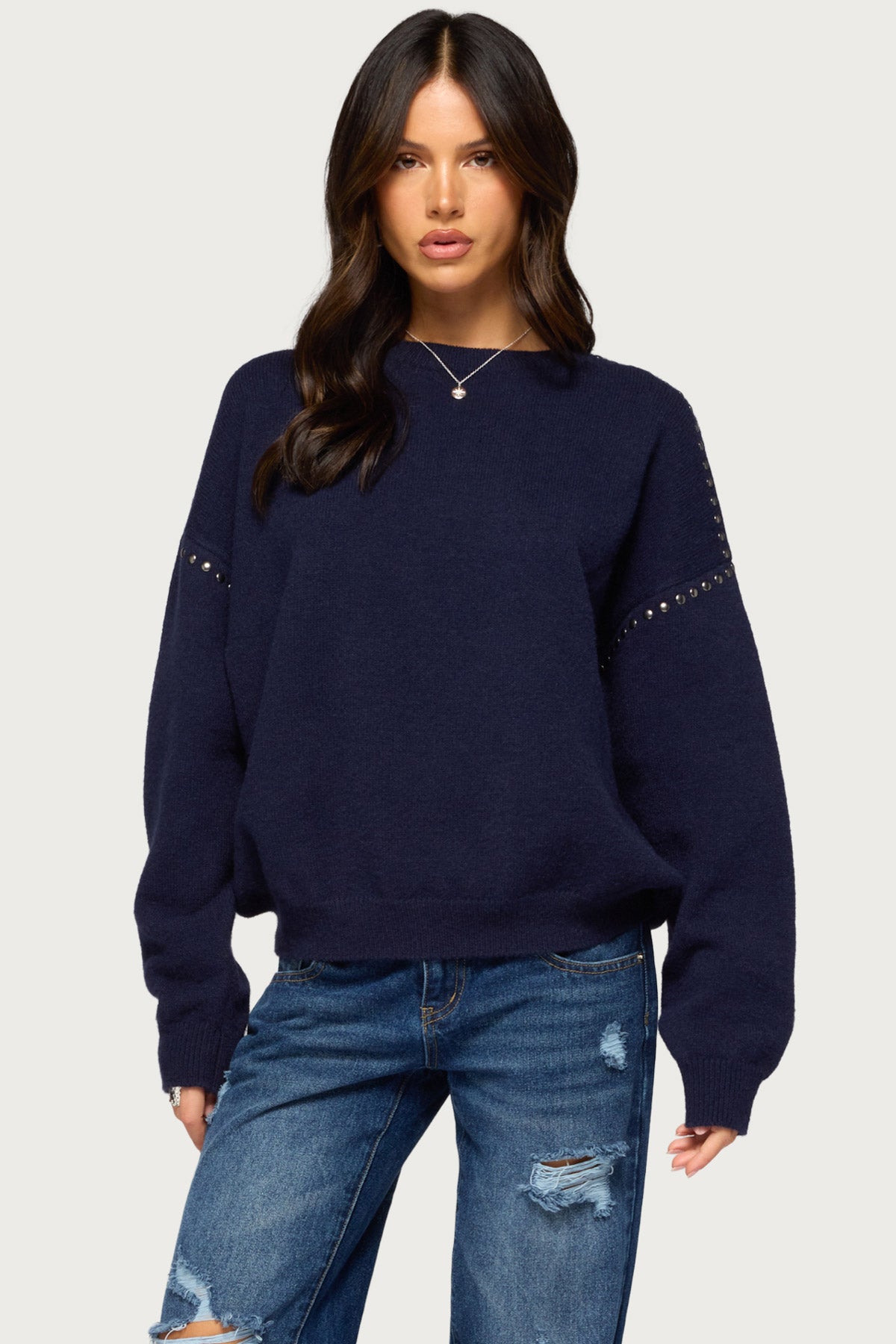 Camillah Studded Knit Sweater - NAVY