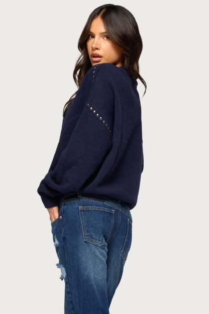 Camillah Studded Knit Sweater - NAVY