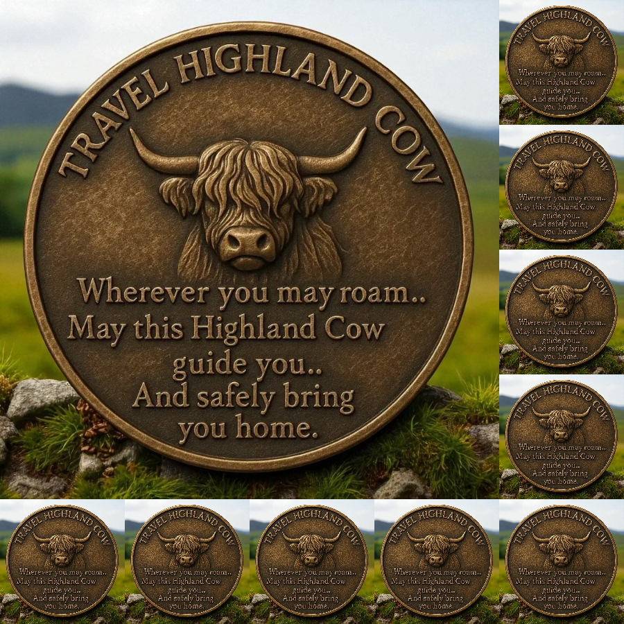 🐂Highland Cow Travel Guardian Vintage Coin