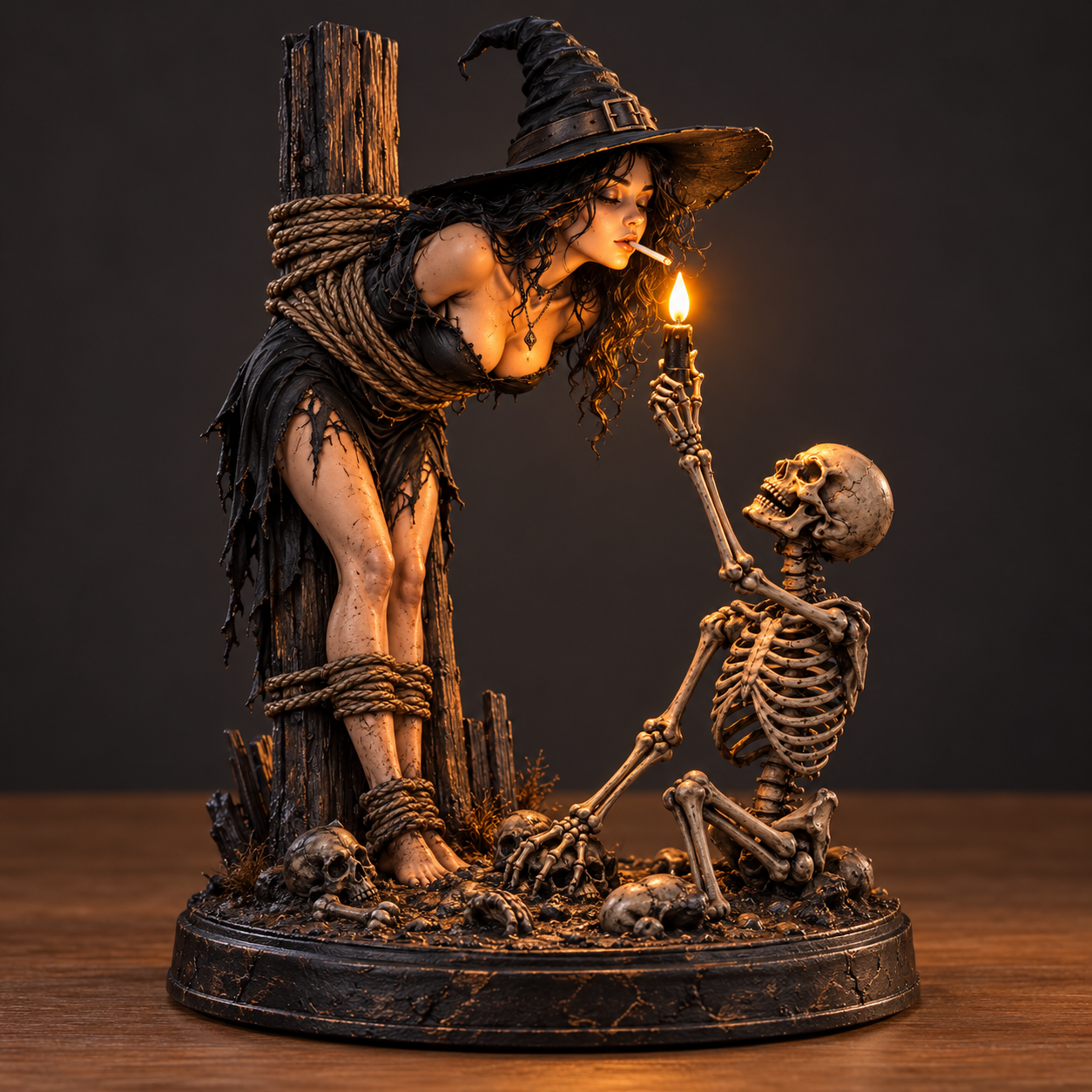 Witch and skeleton light-up Halloween figurine