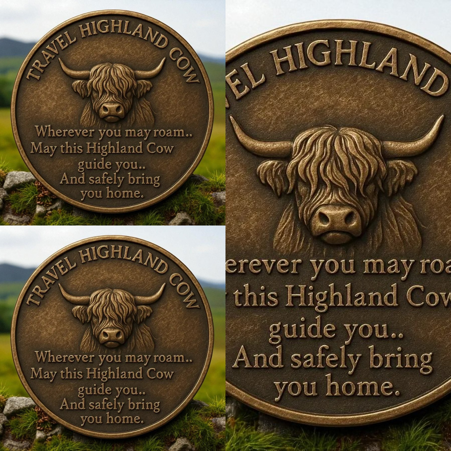 🐂Highland Cow Travel Guardian Vintage Coin