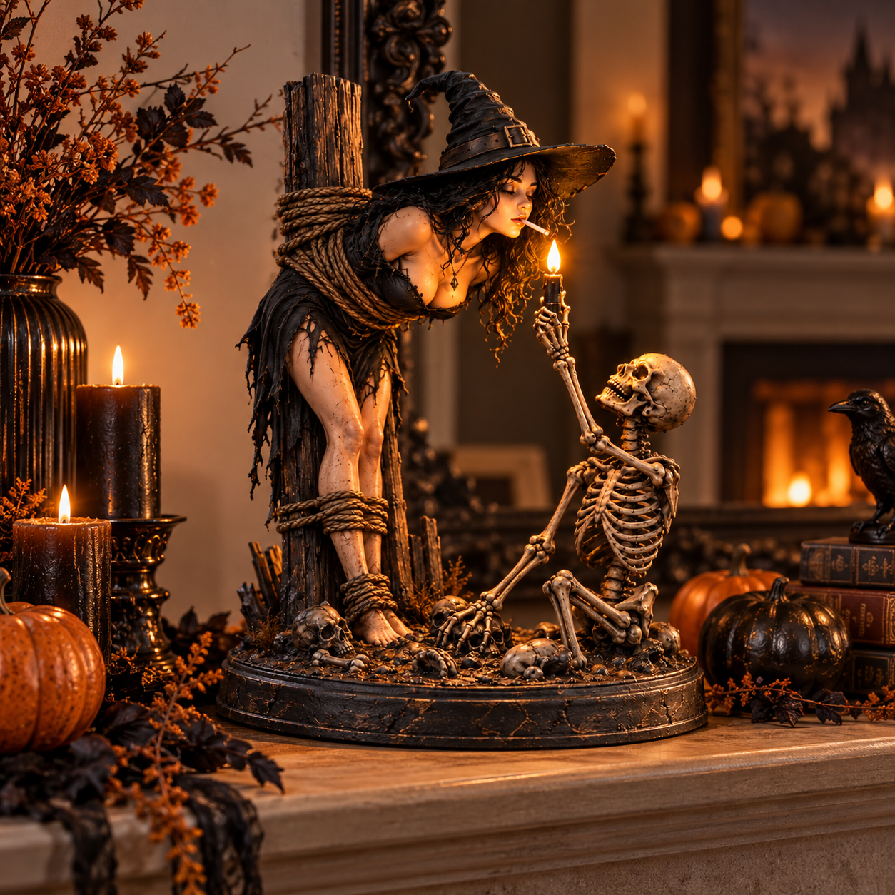 Light-up skeleton candle detail